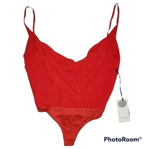 NWT Privacy Please Draped Neckline Red Bodysuit Size M